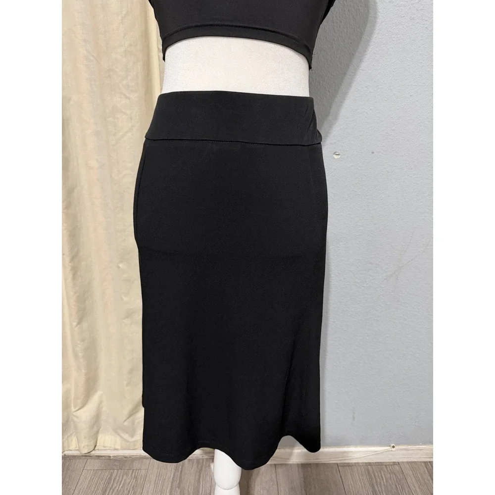 Lane Bryant Midi Skirt 22/24 Black Plus Pull On A-Line Stretch Jersey Whimsical
